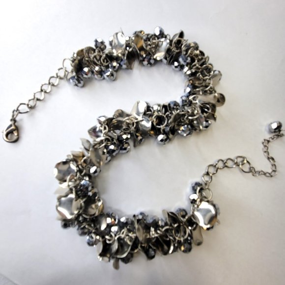 Silver Tone Choker Bib Necklace - Picture 4 of 15